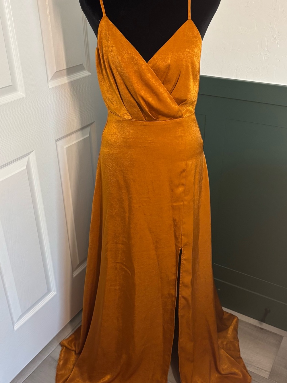Lulus Burnt Orange Satin Maxi Dress High Slit Formal Gown XXS - Picture 2 of 11